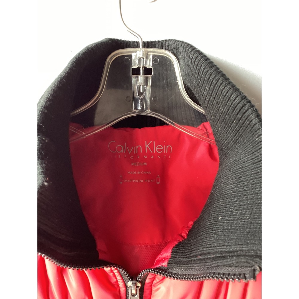 Calvin Klein Performance Red Black Quilted Puffer Vest Mock Neck Medium - Picture 2 of 5